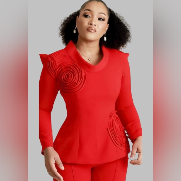 NWT - 2 Piece Stylish Red Pants Set - Picture 2 of 2